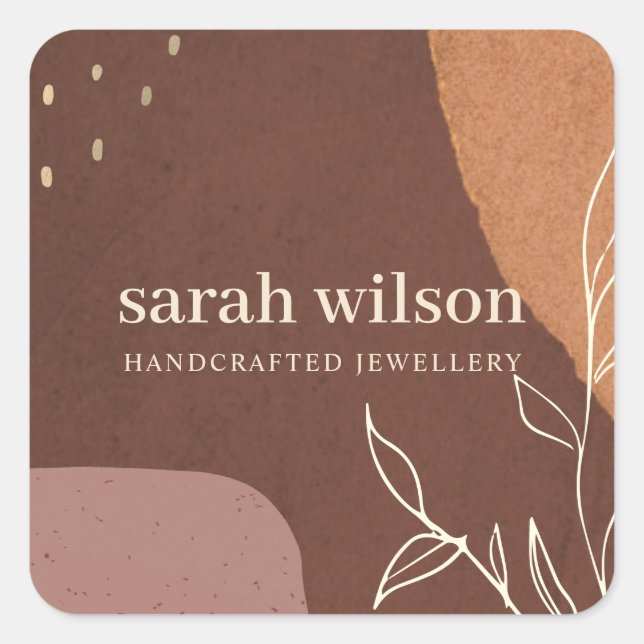 Elegant Abstract Rust Brown Orange Leafy Foliage Square Sticker (Front)