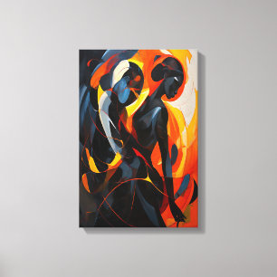 Elegant Abstract Silhouette in Fiery Tones Art Canvas Print
