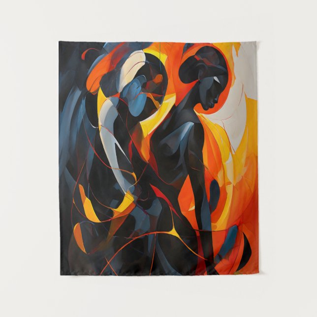 Elegant Abstract Silhouette in Fiery Tones Art Tapestry (Front)