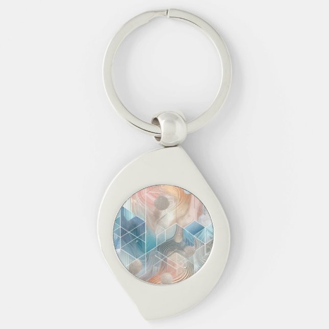 Elegant Abstract Silver Keychain (Front)