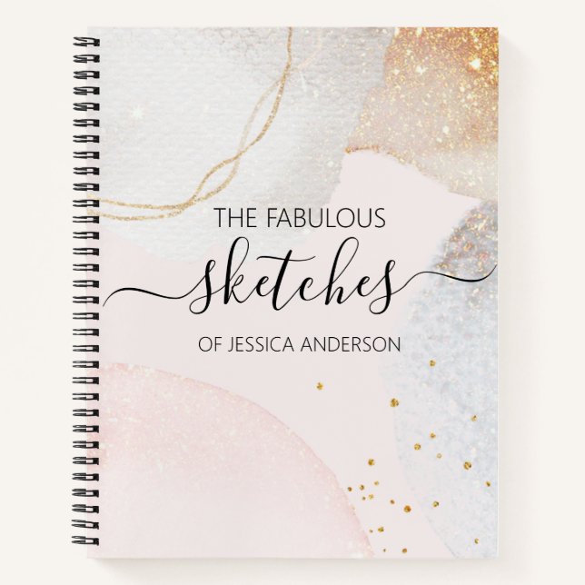 Elegant abstract sketchbook blush pink your name notebook (Front)