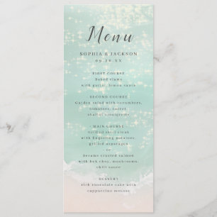 Elegant abstract sparkling ocean beach wedding menu