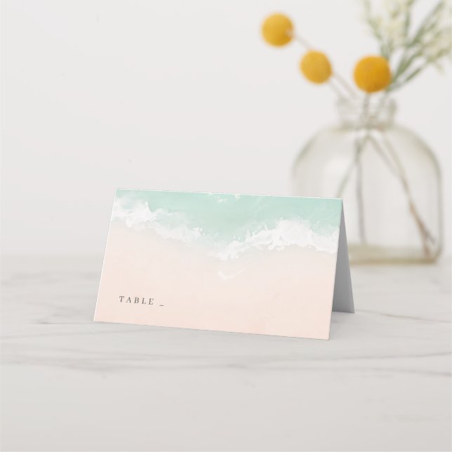 Elegant abstract sparkling ocean beach wedding place card (Front)