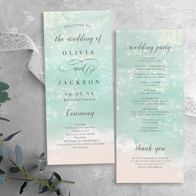 Elegant abstract sparkling ocean beach wedding  programme (Elegant abstract sparkling ocean beach wedding program)