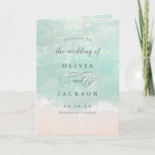 Elegant abstract sparkling ocean beach wedding  programme