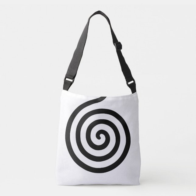 Elegant Abstract Spiral Circle in Black & White Cr Crossbody Bag (Front)