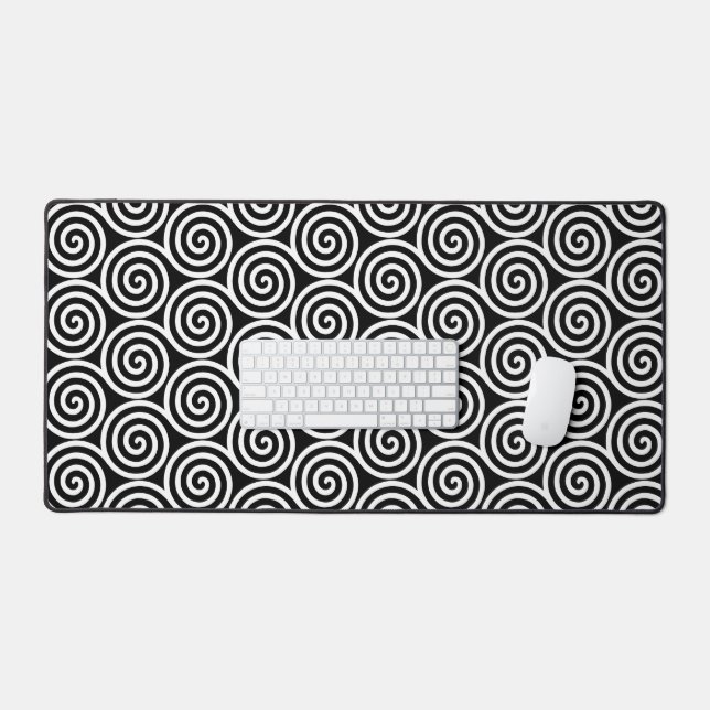 Elegant Abstract Spiral Circles in Black & White Desk Mat (Keyboard & Mouse)
