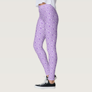 Elegant Abstract Spiral Circles in Violet & White Leggings