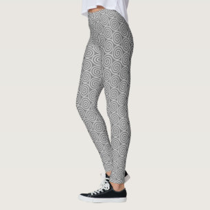 Elegant Abstract Spiral Circles on Grey Shades Leggings