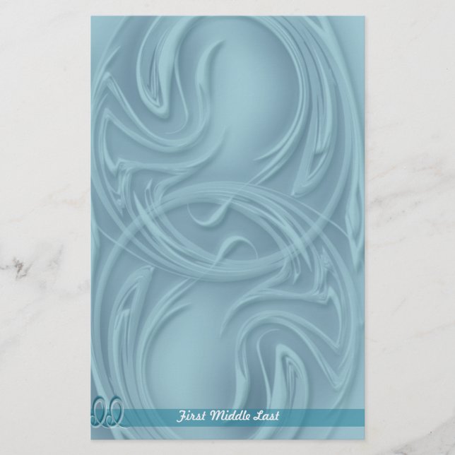 Elegant Abstract Strokes Over Blue Personalised Stationery (Front)