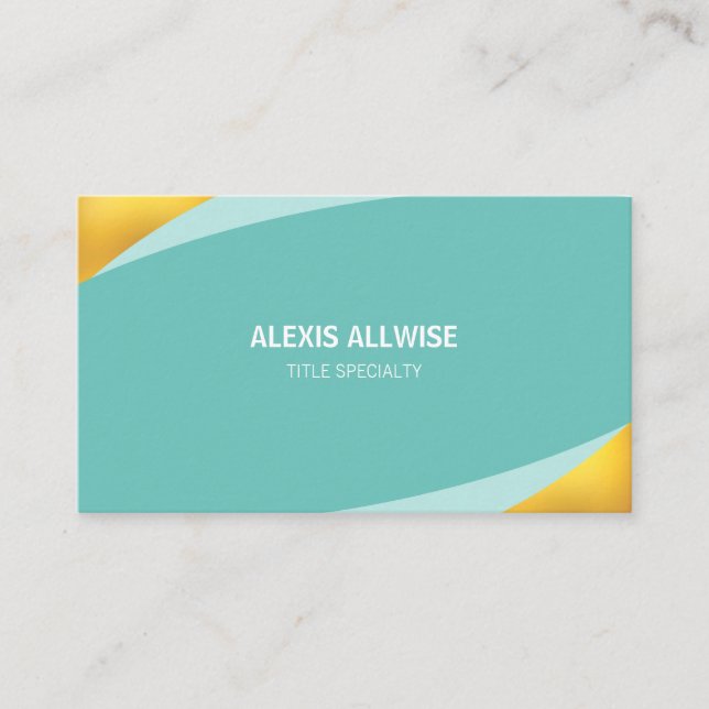 Elegant Abstract Teal and Golden Business Card (Front)