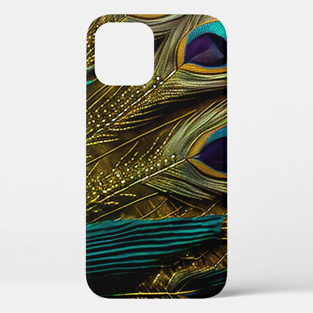 Elegant Abstract Teal Blue Gold Peacock Feathers | Case-Mate iPhone Case (Back)