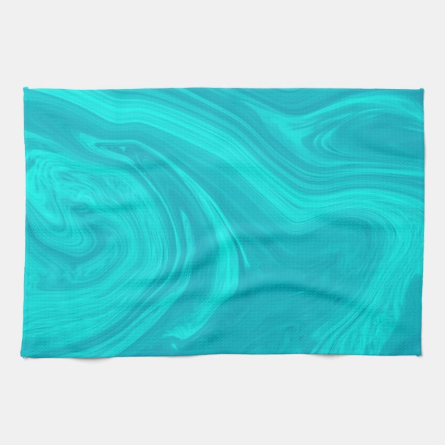 Elegant Abstract Teal Liquid Marble Artwork | Tea Towel (Horizontal)