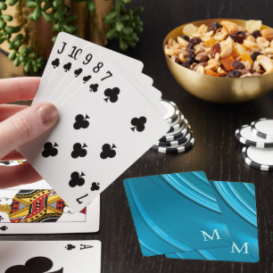 Elegant Abstract Teal Monogrammed Playing Cards