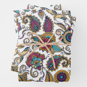Elegant Abstract Vintage Paisley Flowers, Leaves Wrapping Paper Sheet