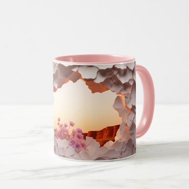 Elegant Abstract Wall Break Design with Blooming F Mug (Front Right)
