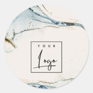 Elegant Abstract Watercolor Blue Gold Logo Beachy Classic Round Sticker