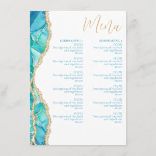 Elegant Abstract Watercolor Blue Gold Restaurant Menu