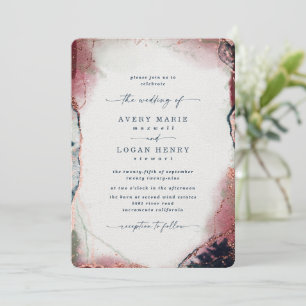 Elegant Abstract Watercolor Burgundy Navy Wedding Invitation