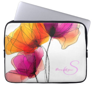 Elegant Abstract Watercolor Floral Custom Monogram Laptop Sleeve