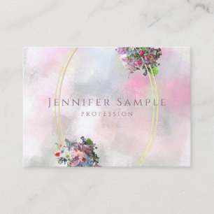 Elegant Abstract Watercolor Flowers Gold Frame Top Business Card
