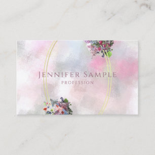Elegant Abstract Watercolor Flowers Gold Frame Top Business Card