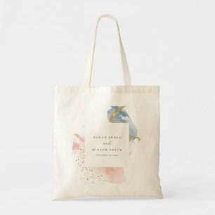 Elegant Abstract Watercolor Gold Pink Blue Wedding Tote Bag
