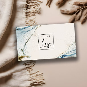 Elegant Abstract Watercolor Logo Blue Gold Beachy Business Card