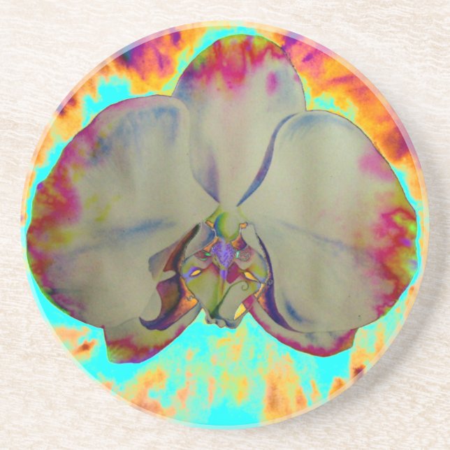 Elegant abstract watercolor orchid painting  coaster (Front)