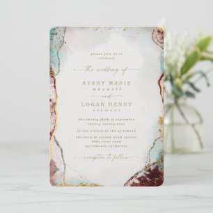 Elegant Abstract Watercolor Red & Gold Wedding Invitation