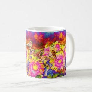 Elegant abstract watercolor sunflower fields coffee mug