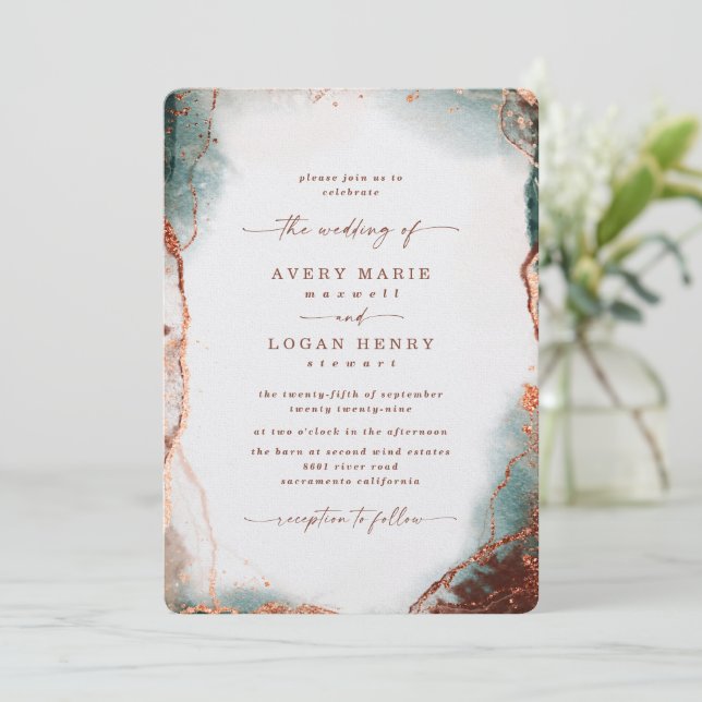 Elegant Abstract Watercolor Terra Cotta Wedding Invitation (Standing Front)