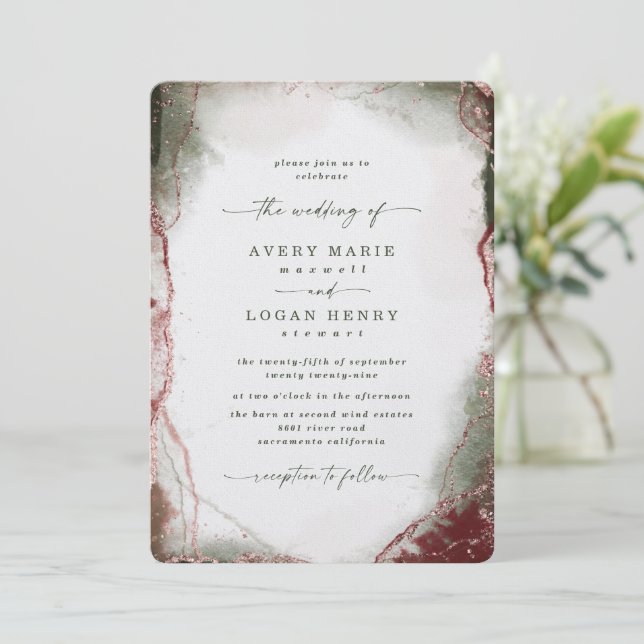 Elegant Abstract Watercolor Terra Rosa Wedding Invitation (Standing Front)