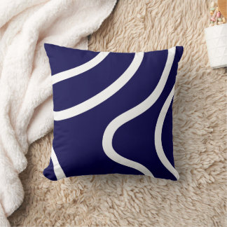 Elegant Abstract White Lines on Dark Blue Cushion
