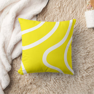 Elegant Abstract White Lines on Yellow Background Cushion
