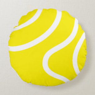 Elegant Abstract White Lines on Yellow Background Round Cushion