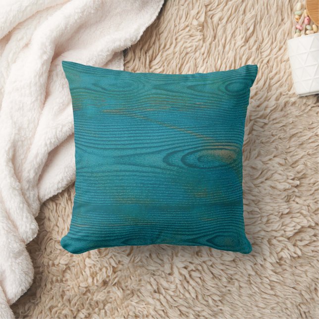 Elegant Abstract Wood grain Texture Teal blue Cushion (Blanket)