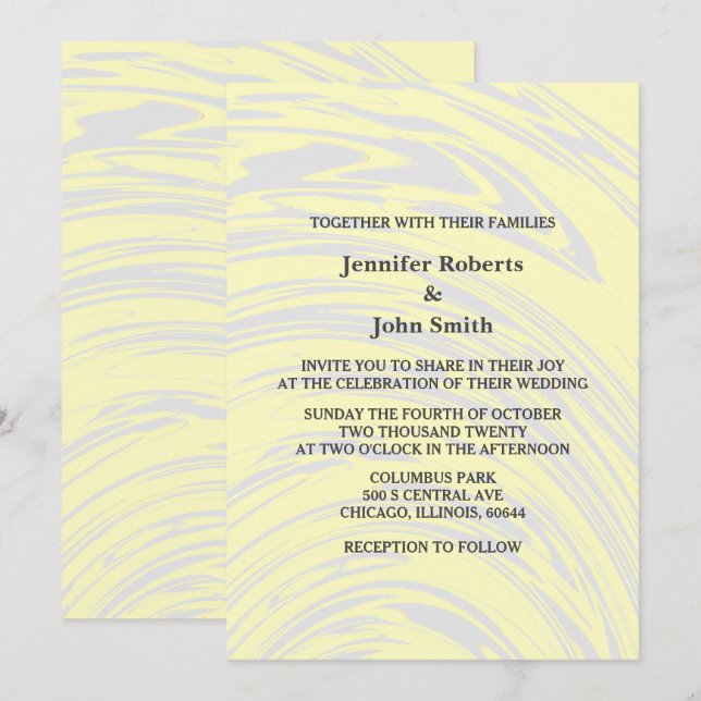 Elegant Abstract Yellow Creamy Grey Ivory Wedding Invitation (Front/Back)