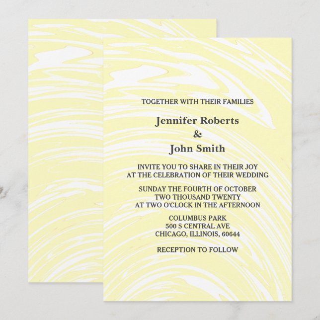 Elegant Abstract Yellow Creamy White Ivory Wedding Invitation (Front/Back)