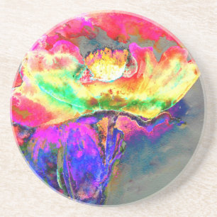 Elegant abstract yellow pink floral flower poppy coaster