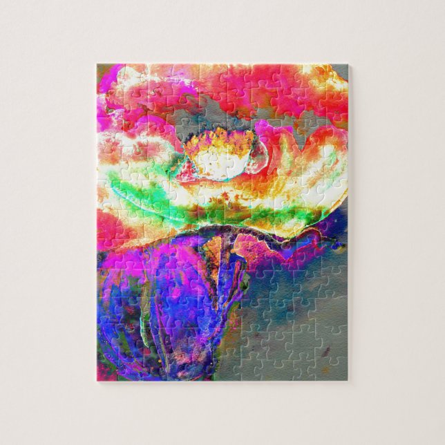 Elegant abstract yellow pink floral flower poppy jigsaw puzzle (Vertical)