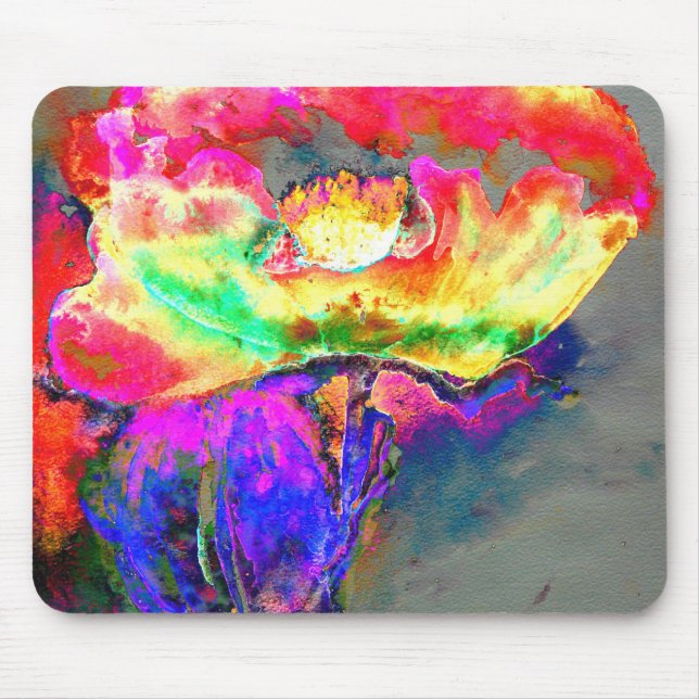Elegant abstract yellow pink floral flower poppy mouse mat (Front)