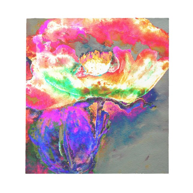 Elegant abstract yellow pink floral flower poppy notepad (Front)