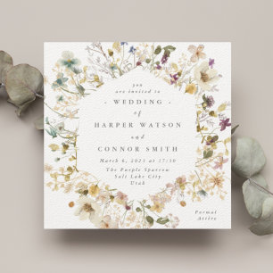 Elegant Abundance Dried Wildflower Pampas Wedding Invitation