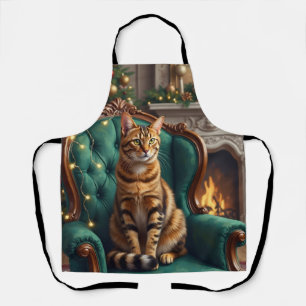 Elegant Abyssinian Cat Regal Holiday Portrait Art Apron