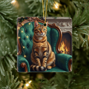 Elegant Abyssinian Cat Regal Holiday Portrait Art Ceramic Ornament