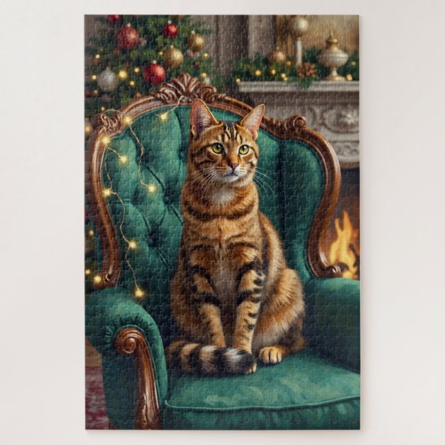 Elegant Abyssinian Cat Regal Holiday Portrait Art Jigsaw Puzzle (Vertical)