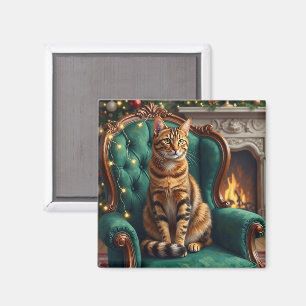 Elegant Abyssinian Cat Regal Holiday Portrait Art Magnet