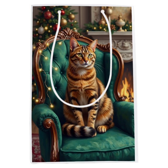 Elegant Abyssinian Cat Regal Holiday Portrait Art Medium Gift Bag (Front)