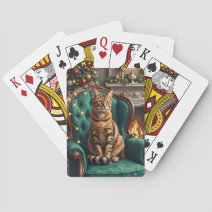 Elegant Abyssinian Cat Regal Holiday Portrait Art Playing Cards